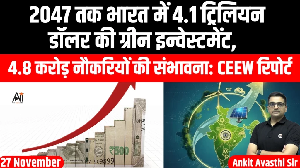 2047 तक भारत में 4.1 ट्रिलियन डॉलर की ग्रीन इन्वेस्टमेंट, 4.8 करोड़ नौकरियों की संभावना: CEEW रिपोर्ट
