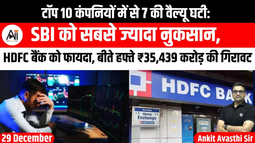 टॉप 10 कंपनियों में से 7 की वैल्यू घटी: SBI को सबसे ज्यादा नुकसान, HDFC बैंक को फायदा, बीते हफ्ते ₹35,439 करोड़ की गिरावट