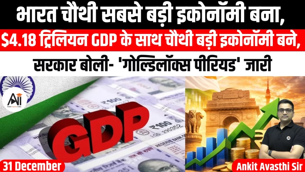 भारत चौथी सबसे बड़ी इकोनॉमी बना, $4.18 ट्रिलियन GDP के साथ चौथी बड़ी इकोनॉमी बने, सरकार बोली- ‘गोल्डिलॉक्स पीरियड’ जारी