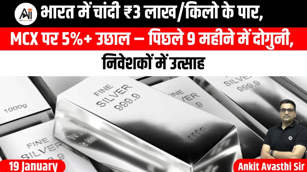 भारत में चांदी ₹3 लाख/किलो के पार, MCX पर 5%+ उछाल – पिछले 9 महीने में दोगुनी, निवेशकों में उत्साह