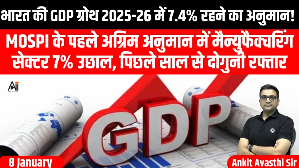 भारत की GDP ग्रोथ 2025-26 में 7.4% रहने का अनुमान! MoSPI के पहले अग्रिम अनुमान में मैन्युफैक्चरिंग सेक्टर 7% उछाल, पिछले साल से दोगुनी रफ्तार