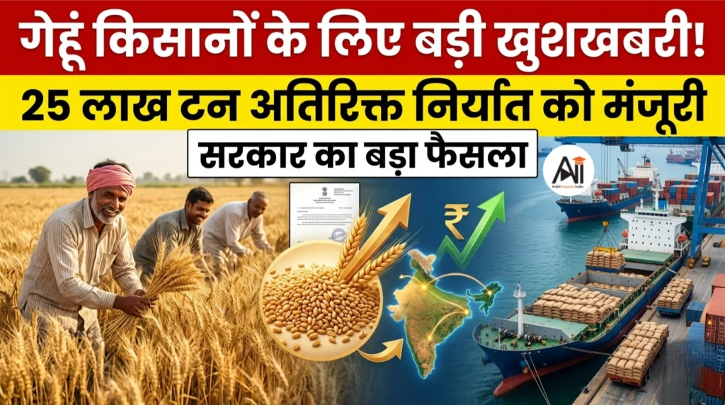 गेहूं किसानों के लिए बड़ी खुशखबरी : सरकार का बड़ा फैसला – 25 लाख टन अतिरिक्त निर्यात को मंजूरी
