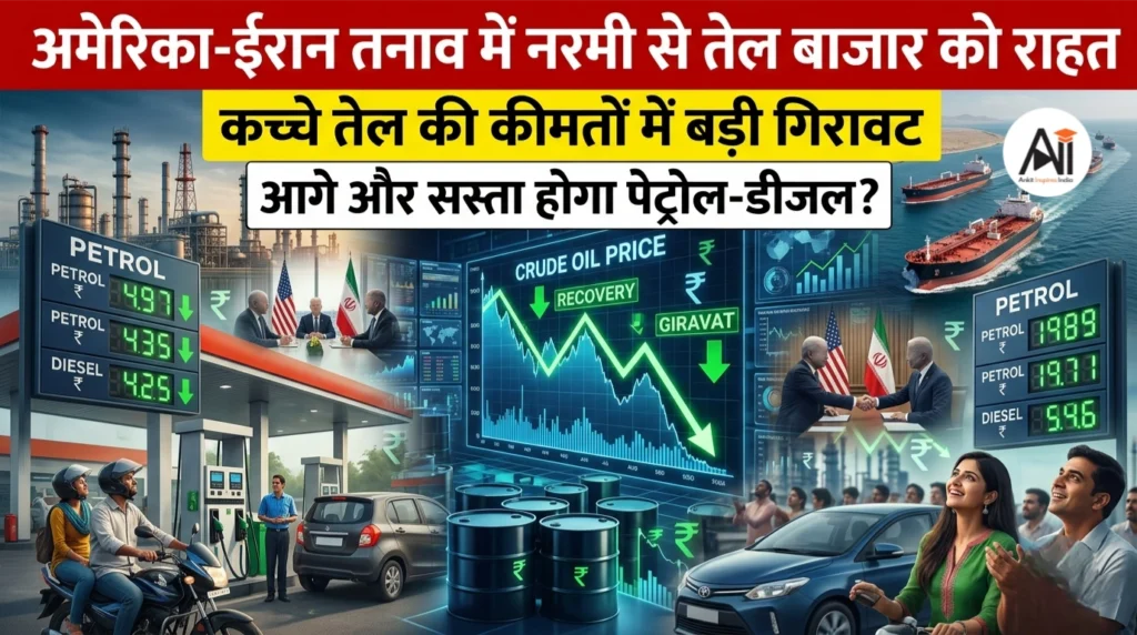 अमेरिका-ईरान तनाव में नरमी से तेल बाजार को राहत: कच्चे तेल की कीमतों में बड़ी गिरावट, आगे और सस्ता होगा पेट्रोल-डीजल?